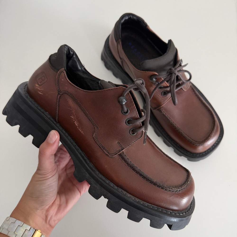 Vintage Kenneth Cole Shoes Mens 7.5 Brown Leather Chunky Square Toe Oxford Italy